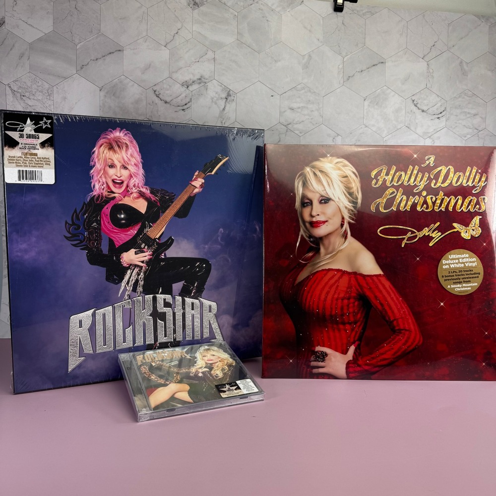 Dolly Parton Rockstar 4LP Pink Vinyl A Holly Dolly Christmas White Vinyl CD Set